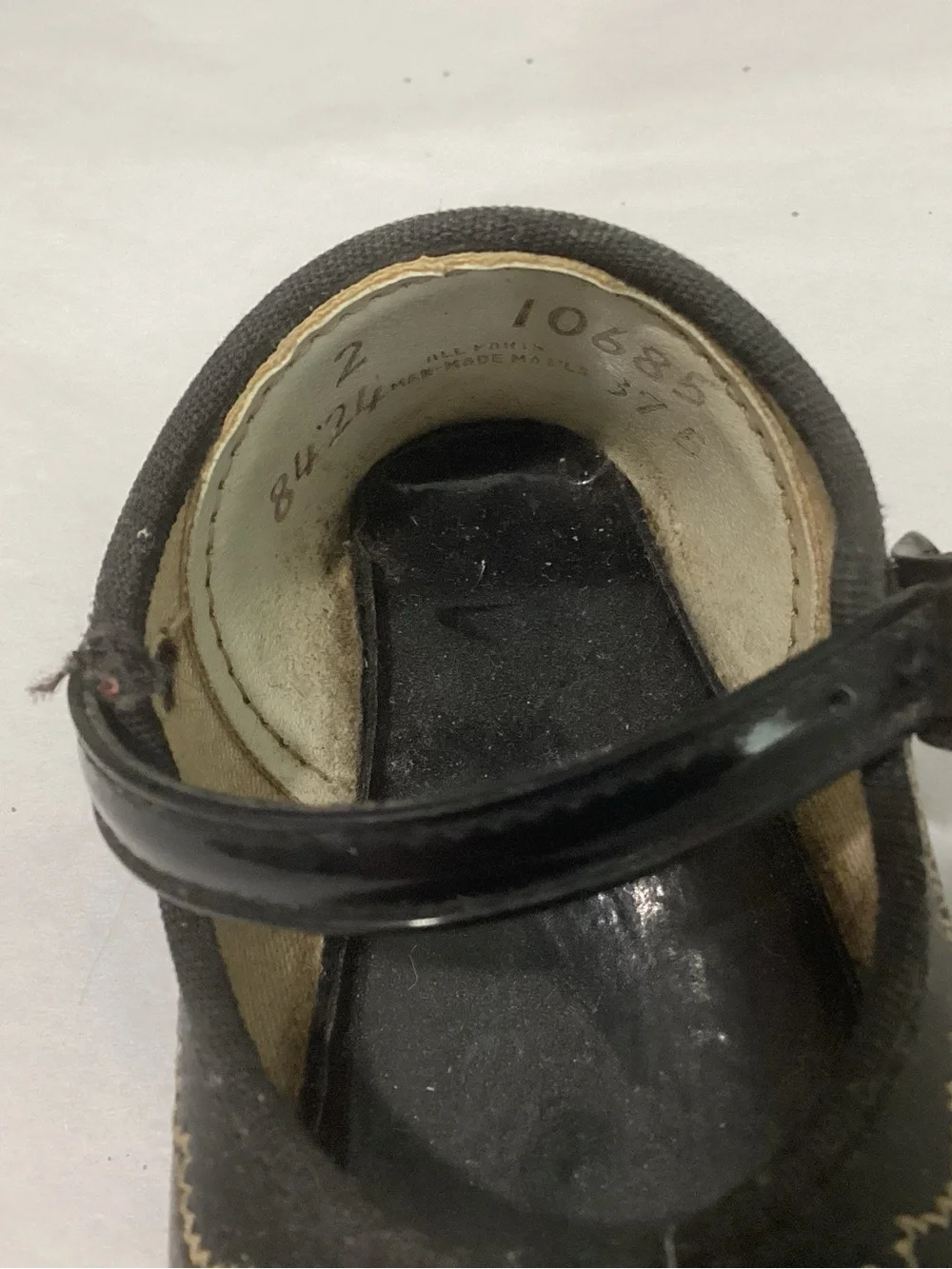 Antique Black leather Mary Jane Baby shoe, size 2.